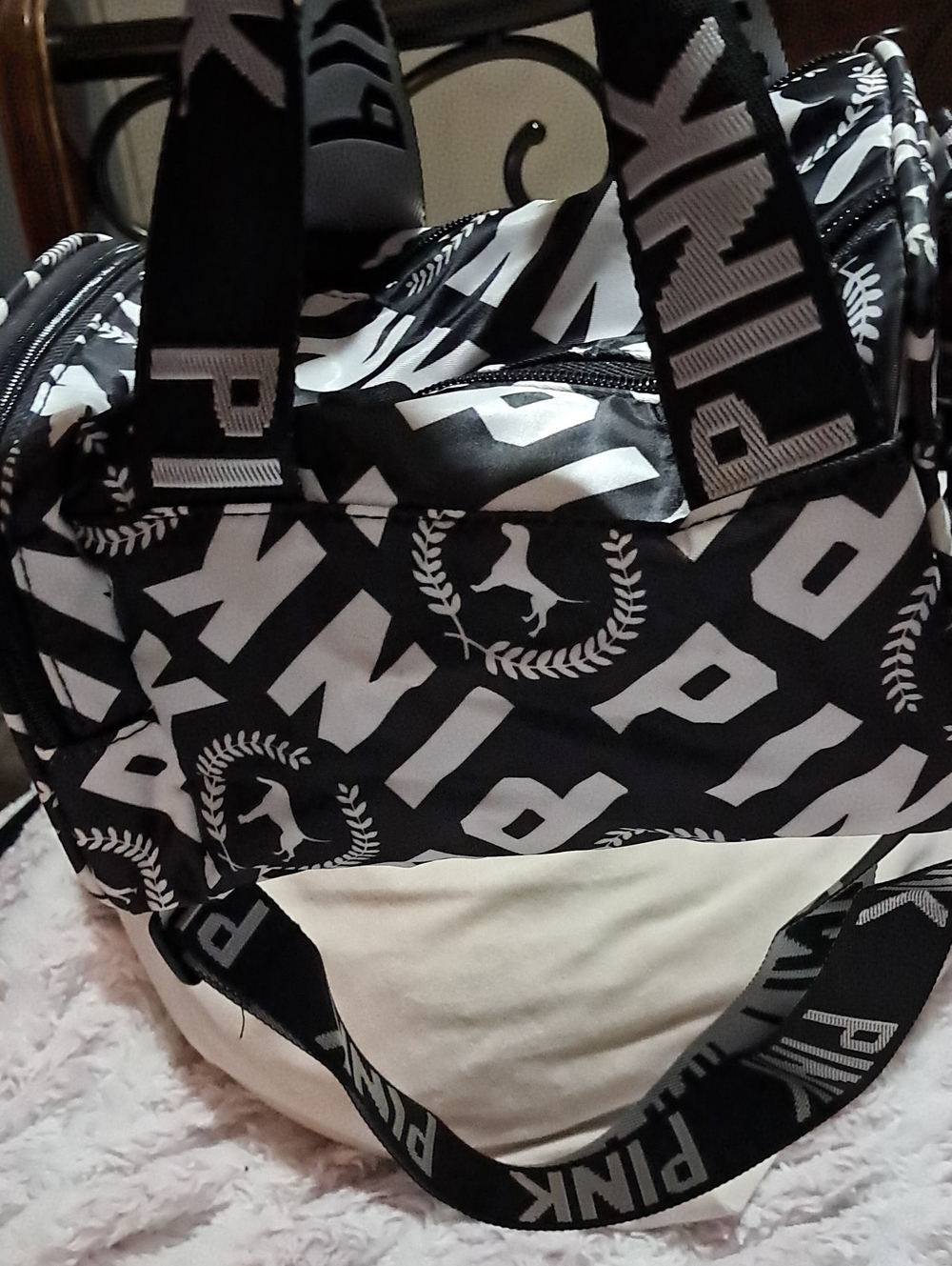 PINK Victoria's Secret Black & White Logo Graphic Duffel